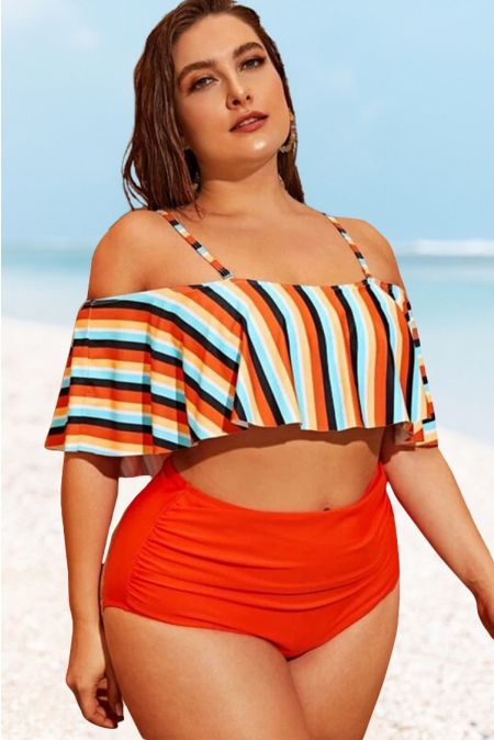 Kamoni Striped Print Plus Size Bikini