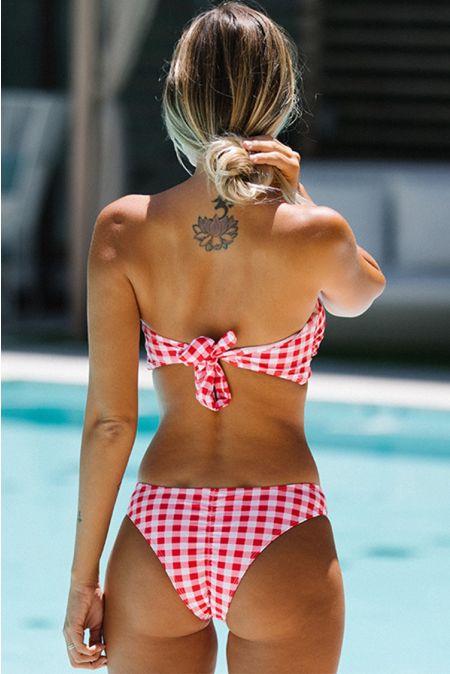 Kamoni Gingham Print Bandeau Bikini
