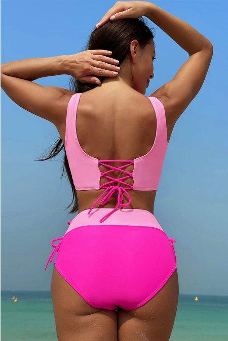 Kamoni Pink Lace-up Bikini