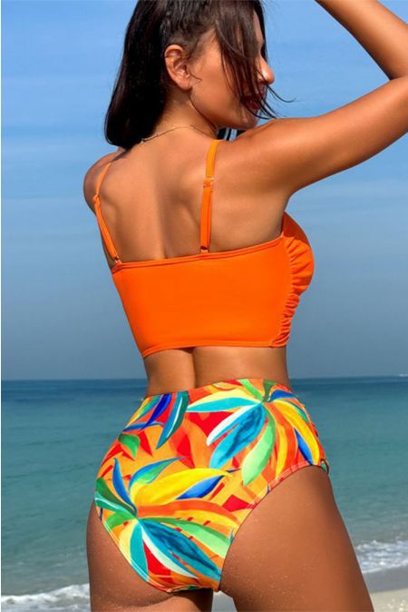 Kamoni Orange Tropical Print Bikini