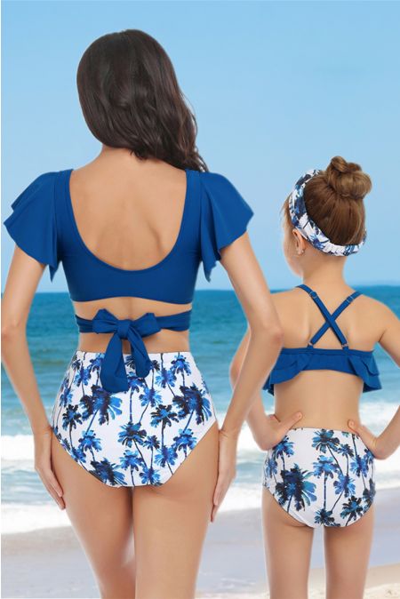 Kamoni Blue Tropical Matching Swimsuits