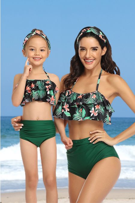 Kamoni Green Tropical Matching Swimsuits