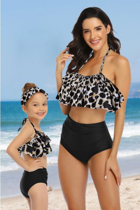 Kamoni Leopard Ruffle Matching Swimsuits