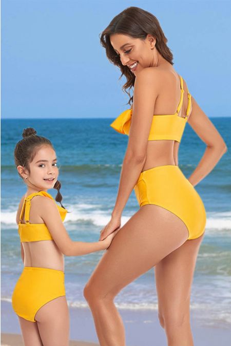 Kamoni Yellow Ruffle Matching Swimsuits