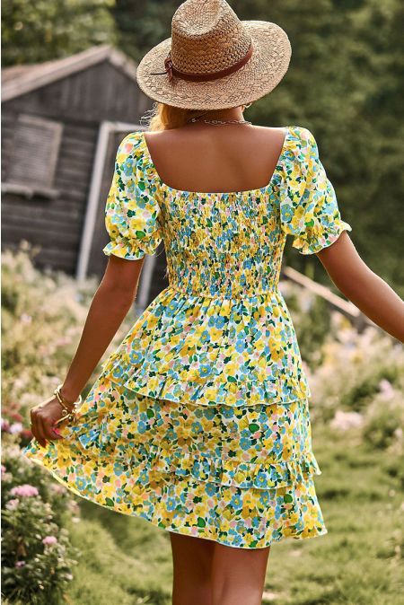 Kamoni Yellow Floral Print Dress